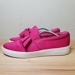 Michael Kors 7.5 Willa Bow Front Slip On Sneaker Hot Pink Satin Preppy Barbie